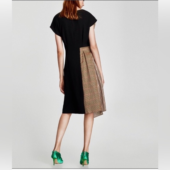 ZARA Tan and Black Asymmetrical Fitted Dress size L - Picture 3 of 16